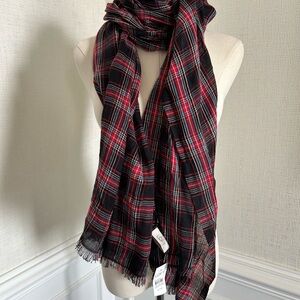 LOFT Red Black blue Plaid Scarf NWT